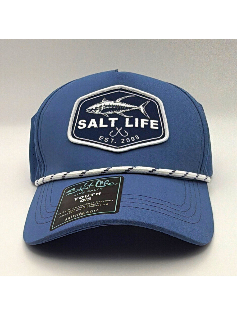 Salt Life Youth Boys Blue Mesh Baseball Cap Fish Logo Patch Adjustable